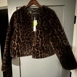 BCBGMaxAzria Brown Leopard Teddy Jacket